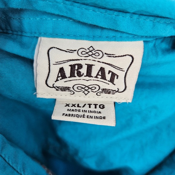 Ariat Snap Shirt Womens XXL Long Sleeve Western Teal Embroidered Rodeo - Picture 7 of 10